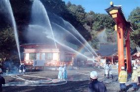 Fire fighting drills conducted at Kumano-Nachi Shrine